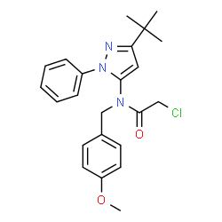 ChemSpider 2D Image | 2-Chloro-N-(4-methoxybenzyl)-N-[3-(2-methyl-2-propanyl)-1-phenyl-1H-pyrazol-5-yl]acetamide | C23H26ClN3O2