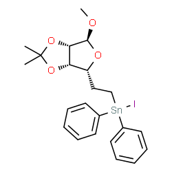 ChemSpider 2D Image | Methyl 5,6-dideoxy-6-[iodo(diphenyl)stannyl]-2,3-O-isopropylidene-alpha-D-lyxo-hexofuranoside | C22H27IO4Sn