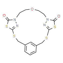 ChemSpider 2D Image | 10-Oxa-3,5,15,17-tetrathia-7,13,24,25-tetraazatetracyclo[17.3.1.1~4,7~.1~13,16~]pentacosa-1(23),4(25),16(24),19,21-pentaene-6,14-dione | C16H16N4O3S4