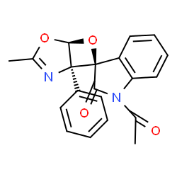 ChemSpider 2D Image | (1R,5R,6R)-1'-Acetyl-3-methyl-5-phenylspiro[2,7-dioxa-4-azabicyclo[3.2.0]hept-3-ene-6,3'-indol]-2'(1'H)-one | C20H16N2O4