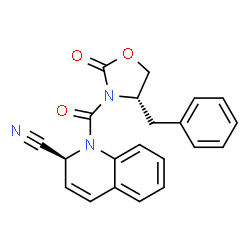 ChemSpider 2D Image | (2S)-1-{[(4S)-4-Benzyl-2-oxo-1,3-oxazolidin-3-yl]carbonyl}-1,2-dihydro-2-quinolinecarbonitrile | C21H17N3O3