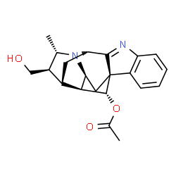 ChemSpider 2D Image | (1R,10S,13R,14S,16S,17S,18R)-13-(Hydroxymethyl)-14-methyl-8,15-diazahexacyclo[14.2.1.0~1,9~.0~2,7~.0~10,15~.0~12,17~]nonadeca-2,4,6,8-tetraen-18-yl acetate | C21H24N2O3
