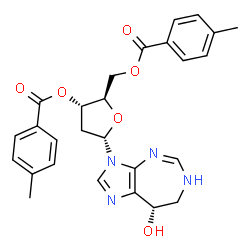 ChemSpider 2D Image | (8S)-3-[2-Deoxy-3,5-bis-O-(4-methylbenzoyl)-alpha-D-erythro-pentofuranosyl]-3,4,7,8-tetrahydroimidazo[4,5-d][1,3]diazepin-8-ol | C27H28N4O6
