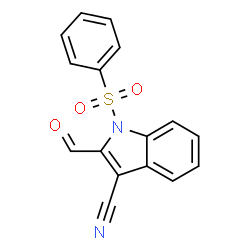 ChemSpider 2D Image | 2-Formyl-1-(phenylsulfonyl)-1H-indole-3-carbonitrile | C16H10N2O3S