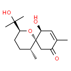 ChemSpider 2D Image | (2S,5R,6R,11S)-11-Hydroxy-2-(2-hydroxy-2-propanyl)-5,9-dimethyl-1-oxaspiro[5.5]undec-9-en-8-one | C15H24O4