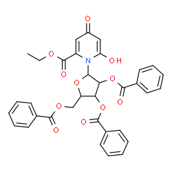 ChemSpider 2D Image | Ethyl 6-hydroxy-4-oxo-1-(2,3,5-tri-O-benzoylpentofuranosyl)-1,4-dihydro-2-pyridinecarboxylate | C34H29NO11