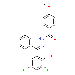 ChemSpider 2D Image | N'-[(E)-(3,5-Dichloro-2-hydroxyphenyl)(phenyl)methylene]-4-methoxybenzohydrazide | C21H16Cl2N2O3
