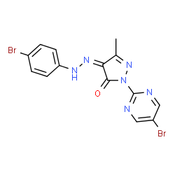 ChemSpider 2D Image | (4Z)-4-[(4-Bromophenyl)hydrazono]-2-(5-bromo-2-pyrimidinyl)-5-methyl-2,4-dihydro-3H-pyrazol-3-one | C14H10Br2N6O