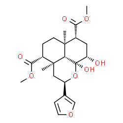 ChemSpider 2D Image | Dimethyl (2R,3aR,4R,6aR,7R,9S,9bS)-2-(3-furyl)-9,9a-dihydroxy-3a,6a-dimethyldodecahydrobenzo[de]chromene-4,7-dicarboxylate | C22H30O8
