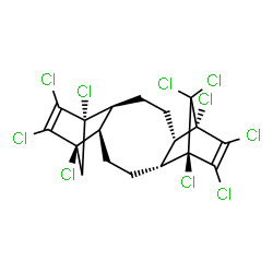 ChemSpider 2D Image | (1R,2R,5R,6R,9S,10S,13S,14S)-1,6,7,8,9,14,15,16,17,17-Decachloropentacyclo[12.2.1.1~6,9~.0~2,13~.0~5,10~]octadeca-7,15-diene | C18H14Cl10