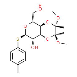 ChemSpider 2D Image | (2S,3S,4aR,5R,7R,8S,8aR)-5-(Hydroxymethyl)-2,3-dimethoxy-2,3-dimethyl-7-[(4-methylphenyl)sulfanyl]hexahydro-5H-pyrano[3,4-b][1,4]dioxin-8-ol | C19H28O7S