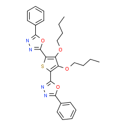 ChemSpider 2D Image | 2,2'-(3,4-Dibutoxy-2,5-thienediyl)bis(5-phenyl-1,3,4-oxadiazole) | C28H28N4O4S