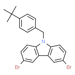 ChemSpider 2D Image | 3,6-Dibromo-9-[4-(2-methyl-2-propanyl)benzyl]-9H-carbazole | C23H21Br2N