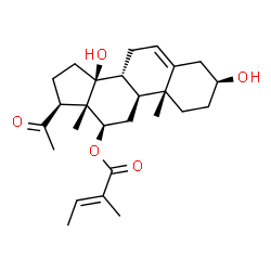 ChemSpider 2D Image | (3beta,12beta,14beta)-3,14-Dihydroxy-20-oxopregn-5-en-12-yl (2E)-2-methyl-2-butenoate | C26H38O5