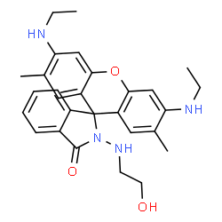 ChemSpider 2D Image | 3',6'-Bis(ethylamino)-2-[(2-hydroxyethyl)amino]-2',7'-dimethylspiro[isoindole-1,9'-xanthen]-3(2H)-one | C28H32N4O3