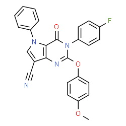ChemSpider 2D Image | 3-(4-Fluorophenyl)-2-(4-methoxyphenoxy)-4-oxo-5-phenyl-4,5-dihydro-3H-pyrrolo[3,2-d]pyrimidine-7-carbonitrile | C26H17FN4O3