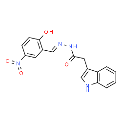 ChemSpider 2D Image | N'-[(E)-(2-Hydroxy-5-nitrophenyl)methylene]-2-(1H-indol-3-yl)acetohydrazide | C17H14N4O4