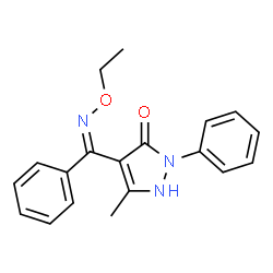 ChemSpider 2D Image | 4-[(Z)-(Ethoxyimino)(phenyl)methyl]-5-methyl-2-phenyl-1,2-dihydro-3H-pyrazol-3-one | C19H19N3O2
