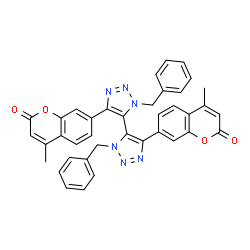ChemSpider 2D Image | 7,7'-(3,3'-Dibenzyl-3H,3'H-4,4'-bi-1,2,3-triazole-5,5'-diyl)bis(4-methyl-2H-chromen-2-one) | C38H28N6O4