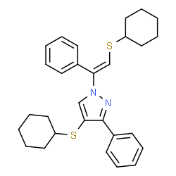 ChemSpider 2D Image | 4-(Cyclohexylsulfanyl)-1-[(E)-2-(cyclohexylsulfanyl)-1-phenylvinyl]-3-phenyl-1H-pyrazole | C29H34N2S2