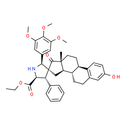 ChemSpider 2D Image | Ethyl (2'S,4'S,5'S,8S,9R,13R,14R,16S)-3-hydroxy-13-methyl-17-oxo-4'-phenyl-2'-(3,4,5-trimethoxyphenyl)-6,7,8,9,11,12,13,14,15,17-decahydrospiro[cyclopenta[a]phenanthrene-16,3'-pyrrolidine]-5'-carboxyl
ate | C39H45NO7