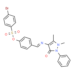 ChemSpider 2D Image | 4-{(E)-[(1,5-Dimethyl-3-oxo-2-phenyl-2,3-dihydro-1H-pyrazol-4-yl)imino]methyl}phenyl 4-bromobenzenesulfonate | C24H20BrN3O4S