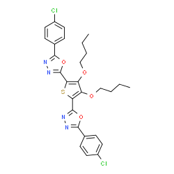 ChemSpider 2D Image | 2,2'-(3,4-Dibutoxy-2,5-thienediyl)bis[5-(4-chlorophenyl)-1,3,4-oxadiazole] | C28H26Cl2N4O4S