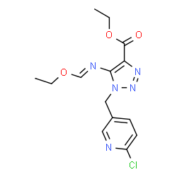 ChemSpider 2D Image | Ethyl 1-[(6-chloro-3-pyridinyl)methyl]-5-[(E)-(ethoxymethylene)amino]-1H-1,2,3-triazole-4-carboxylate | C14H16ClN5O3