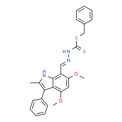 ChemSpider 2D Image | Benzyl (2E)-2-[(4,6-dimethoxy-2-methyl-3-phenyl-1H-indol-7-yl)methylene]hydrazinecarbodithioate | C26H25N3O2S2