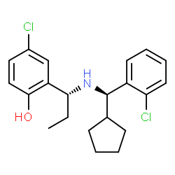 ChemSpider 2D Image | 4-Chloro-2-[(1R)-1-{[(R)-(2-chlorophenyl)(cyclopentyl)methyl]amino}propyl]phenol | C21H25Cl2NO