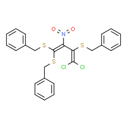 ChemSpider 2D Image | 1,1',1''-[(4,4-Dichloro-2-nitro-1,3-butadiene-1,1,3-triyl)tris(sulfanediylmethylene)]tribenzene | C25H21Cl2NO2S3