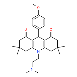 ChemSpider 2D Image | 10-[2-(Dimethylamino)ethyl]-9-(4-methoxyphenyl)-3,3,6,6-tetramethyl-3,4,6,7,9,10-hexahydro-1,8(2H,5H)-acridinedione | C28H38N2O3