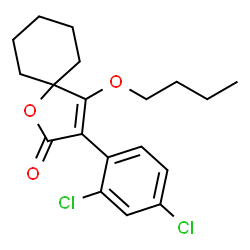 ChemSpider 2D Image | 4-Butoxy-3-(2,4-dichlorophenyl)-1-oxaspiro[4.5]dec-3-en-2-one | C19H22Cl2O3