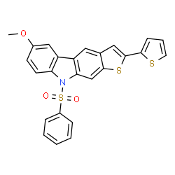 ChemSpider 2D Image | 6-Methoxy-9-(phenylsulfonyl)-2-(2-thienyl)-9H-thieno[2,3-b]carbazole | C25H17NO3S3
