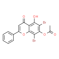 ChemSpider 2D Image | 6,8-Dibromo-5-hydroxy-4-oxo-2-phenyl-4H-chromen-7-yl acetate | C17H10Br2O5