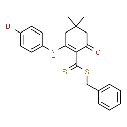 ChemSpider 2D Image | Benzyl 2-[(4-bromophenyl)amino]-4,4-dimethyl-6-oxo-1-cyclohexene-1-carbodithioate | C22H22BrNOS2