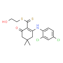 ChemSpider 2D Image | 2-Hydroxyethyl 2-[(2,4-dichlorophenyl)amino]-4,4-dimethyl-6-oxo-1-cyclohexene-1-carbodithioate | C17H19Cl2NO2S2