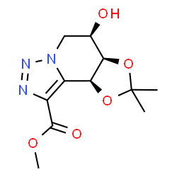 ChemSpider 2D Image | Methyl (3aR,4R,9bS)-4-hydroxy-2,2-dimethyl-3a,4,5,9b-tetrahydro[1,3]dioxolo[4,5-c][1,2,3]triazolo[1,5-a]pyridine-9-carboxylate | C11H15N3O5