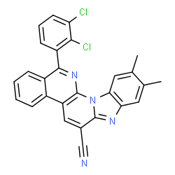 ChemSpider 2D Image | 14-(2,3-Dichlorophenyl)-9,10-dimethylbenzimidazo[1,2-a]benzo[f][1,8]naphthyridine-6-carbonitrile | C27H16Cl2N4