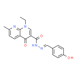 ChemSpider 2D Image | 1-Ethyl-N'-[(E)-(4-hydroxyphenyl)methylene]-7-methyl-4-oxo-1,4-dihydro-1,8-naphthyridine-3-carbohydrazide | C19H18N4O3