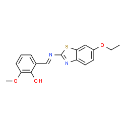 ChemSpider 2D Image | 2-{(E)-[(6-Ethoxy-1,3-benzothiazol-2-yl)imino]methyl}-6-methoxyphenol | C17H16N2O3S