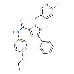 ChemSpider 2D Image | 1-[(6-Chloro-3-pyridinyl)methyl]-N-(4-ethoxyphenyl)-3-phenyl-1H-pyrazole-5-carboxamide | C24H21ClN4O2