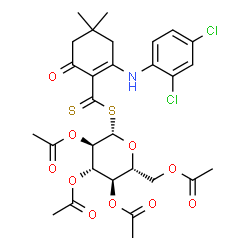ChemSpider 2D Image | 2,3,4,6-Tetra-O-acetyl-1-S-({2-[(2,4-dichlorophenyl)amino]-4,4-dimethyl-6-oxo-1-cyclohexen-1-yl}carbonothioyl)-1-thio-beta-D-glucopyranose | C29H33Cl2NO10S2