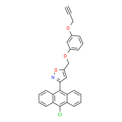 ChemSpider 2D Image | 3-(10-Chloro-9-anthryl)-5-{[3-(2-propyn-1-yloxy)phenoxy]methyl}-1,2-oxazole | C27H18ClNO3