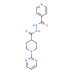 ChemSpider 2D Image | N'-{[1-(2-Pyrimidinyl)-4-piperidinyl]carbonyl}isonicotinohydrazide | C16H18N6O2