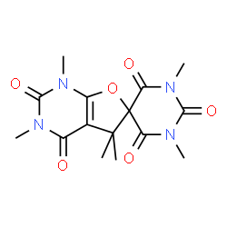 ChemSpider 2D Image | 1,1',3,3',5,5-Hexamethyl-1,5-dihydro-2H,2'H-spiro[furo[2,3-d]pyrimidine-6,5'-pyrimidine]-2,2',4,4',6'(1'H,3H,3'H)-pentone | C15H18N4O6