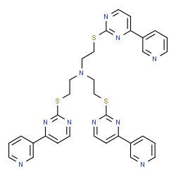 ChemSpider 2D Image | 2-{[4-(3-Pyridinyl)-2-pyrimidinyl]sulfanyl}-N,N-bis(2-{[4-(3-pyridinyl)-2-pyrimidinyl]sulfanyl}ethyl)ethanamine | C33H30N10S3