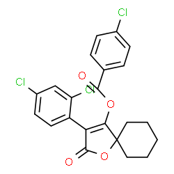 ChemSpider 2D Image | 3-(2,4-Dichlorophenyl)-2-oxo-1-oxaspiro[4.5]dec-3-en-4-yl 4-chlorobenzoate | C22H17Cl3O4