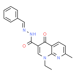 ChemSpider 2D Image | 1-Ethyl-7-methyl-4-oxo-N'-[(E)-phenylmethylene]-1,4-dihydro-1,8-naphthyridine-3-carbohydrazide | C19H18N4O2