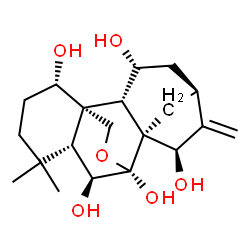 ChemSpider 2D Image | (1alpha,5beta,6beta,7beta,8alpha,9beta,10alpha,13alpha,15beta)-7,20-Epoxykaur-16-ene-1,6,7,11,15-pentol | C20H30O6